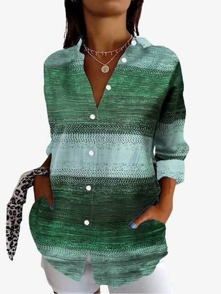 Women's Long Sleeve Shirt Spring/Fall Abstract Shirt Collar Vacation Going Out Casual Top, JustFashionNow Shirts, color:Green|size:XXL,