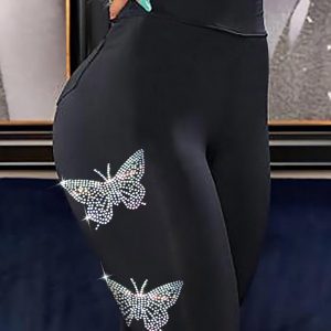 Rhinestone Butterfly Pattern Decor High Waist Skinny Pants, women Pants, ChicMe catalog