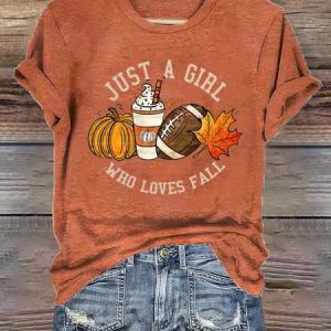 Women's Just A Girl Who Loves Fall Printed Casual T-Shirts, T-shirts, Lilicloth.com