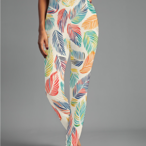 Women's Casual Leaf Jersey All Season Long Floral Leggings, JustFashionNow Leggings, color:Multicolor|size:XXL,