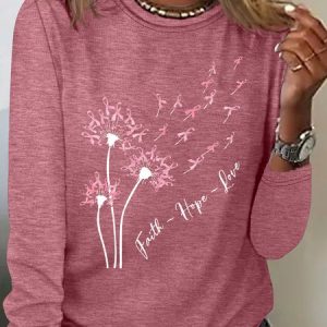 Faith Hope Love Dandelion Pink Ribbon Dandelion Long Sleeve Shirt, Long sleeves, Lilicloth.com