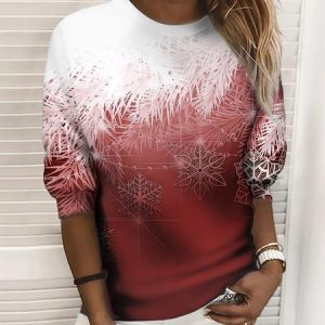 Women Christmas Crewneck Sweatshirt Fashion snowflake Print Long Sleeve Shirt Casual Loose Fit Top, JustFashionNow Sweatshirts & Hoodies, color:Red|size:XXL,
