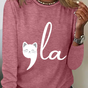 Women's La Cat Vote Printed Casual Long Sleeve Shirt, Long sleeves, Lilicloth.com