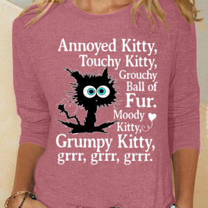 Annoyed Kitty Touchy Kitty Casual Long Sleeve Shirt, Long sleeves, Lilicloth.com