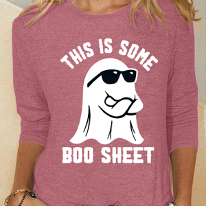 Women's Halloween This Is Some Boo Sheet Printed Casual Long Sleeve Shirt, Long sleeves, Lilicloth.com