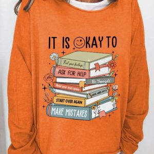 It's Okay To Book Casual Sweatshirt, Hoodies&Sweatshirts, Lilicloth.com