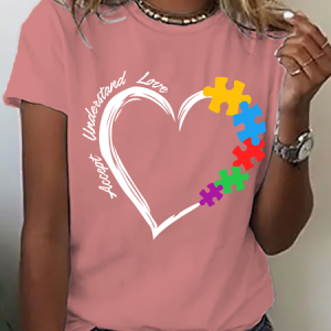 Autism V-Neck Shirt, Accept Understand Love Shirt, Cotton T-Shirt, T-shirts, Lilicloth.com