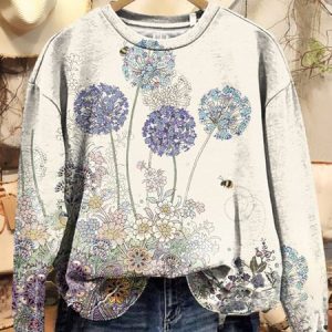 Women's Crew Neck Dandelion Casual Spring/Fall Long Sleeve Floral Sweatshirt, JustFashionNow Sweatshirts & Hoodies, color:White|size:XXL,