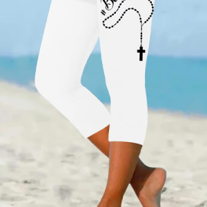 Women's Blessed Cross Faith Cropped Leggings, Leggings, Lilicloth.com