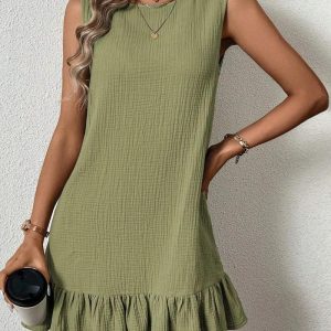 Round Neck Sleeveless Ruffles Hem Dress Casual Loose Fit Mini Dress, women Casual Dresses, ChicMe catalog