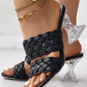 Double Braided Strap Clear Pyramid Heels, women Heeled-Sandals, ChicMe catalog