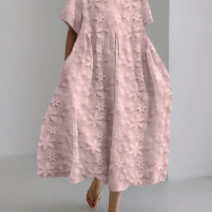 Floral lace Print embroidery linen blend Dress With No Belt, Dresses, Lilicloth.com