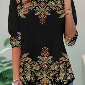 Women's Long Sleeve Tee T-shirt Spring/Fall Ethnic Jersey Crew Neck Daily Going Out Casual Top, JustFashionNow T-Shirts, color:Black|size:XXL,