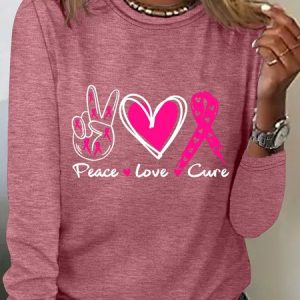 Peace Love Cure  Breast Cancer Long Sleeve Shirt, Long sleeves, Lilicloth.com