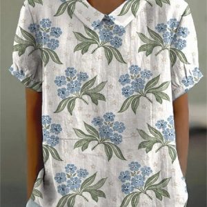 Women Floral Half Sleeve Blouse Summer Shawl Collar Daily Casual Top, JustFashionNow Shirts, color:As Picture|size:4XL,