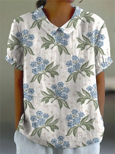 Women Floral Half Sleeve Blouse Summer Shawl Collar Daily Casual Top, JustFashionNow Shirts, color:As Picture|size:4XL,