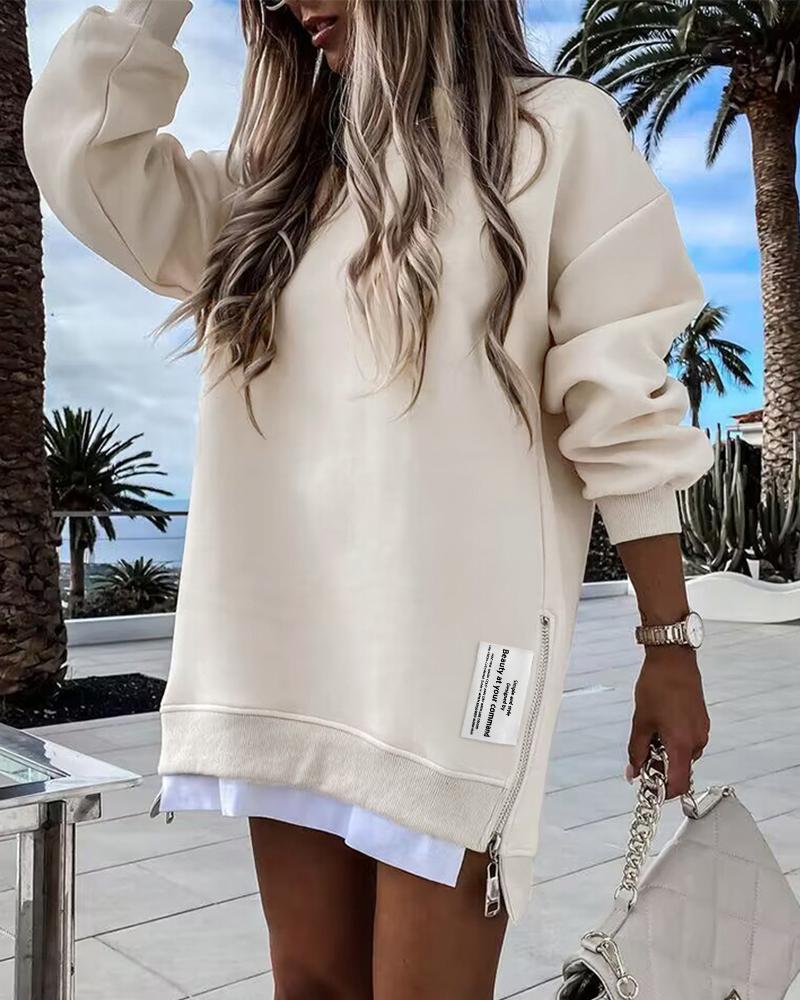 Long Sleeve Pullover Sweatshirt Zipper Slit Casual Dress, women Casual Dresses, ChicMe catalog - Image 2