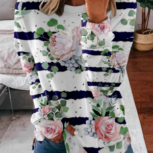 Women's Crew Neck Striped Casual Spring/Fall Long Sleeve Sweatshirt, JustFashionNow Sweatshirts & Hoodies, color:White|size:4XL,
