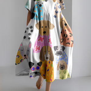 Women's Fun Cute Dog Print Dress, Dresses, Lilicloth.com