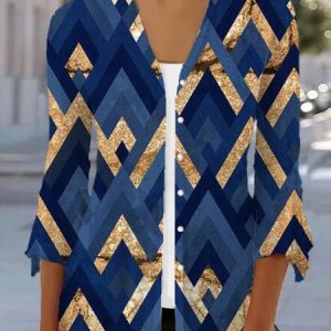 Women's Spring/Fall Outerwear Casual Geometric Jersey Shawl Jacket, JustFashionNow Coats, color:Purplish blue|size:XXL,