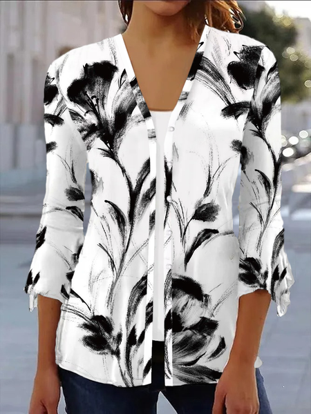 Women's Spring/Fall Cover-up Casual Floral Printing Lightweight Cardigan, JustFashionNow Coats, color:White|size:XXL,