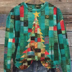 Women's Crew Neck Geometric Casual Spring/Fall Long Sleeve Sweatshirt, JustFashionNow Sweatshirts & Hoodies, color:Green|size:XXL,