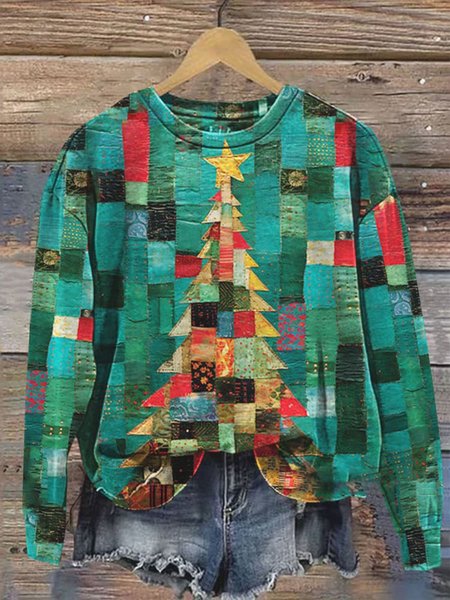 Women's Crew Neck Geometric Casual Spring/Fall Long Sleeve Sweatshirt, JustFashionNow Sweatshirts & Hoodies, color:Green|size:XXL,
