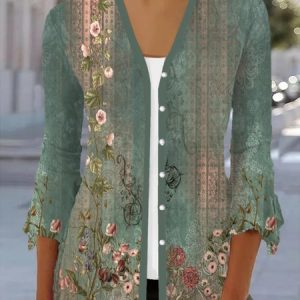 Women's Spring/Fall Outerwear Casual Ethnic Jersey Shawl Jacket, JustFashionNow Coats, color:Green|size:XXL,
