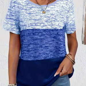 Women's Short Sleeve Tee T-shirt Summer Multicolor Block Printing Crew Neck Casual Graphic Tee Top, JustFashionNow T-Shirts, color:Blue|size:XXL