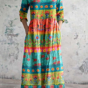 Women's Vintage Lovely Floral Art Print Pocket Cotton Dress, Dresses, Lilicloth.com