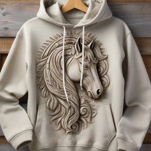 Men's Vintage Embossed Horse Print Hoodie, Hoodies&Sweatshirts, Lilicloth.com