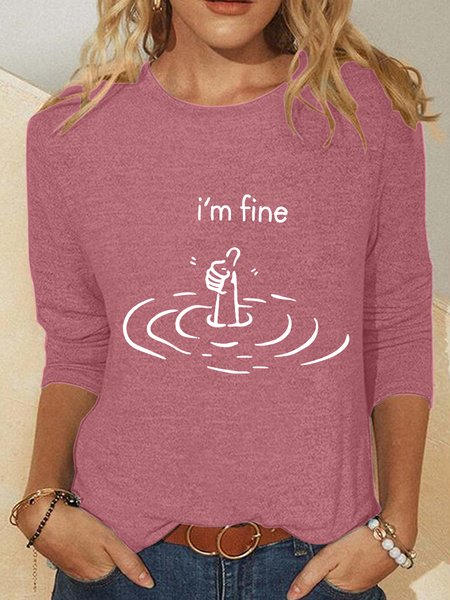 I'm Fine Casual Long Sleeve Shirt, Long sleeves, Lilicloth.com