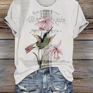 Casual Floral Crew Neck Short Sleeve T-shirt, T-shirts, color:Light Gray|size:4XL, catalog Noracora shop