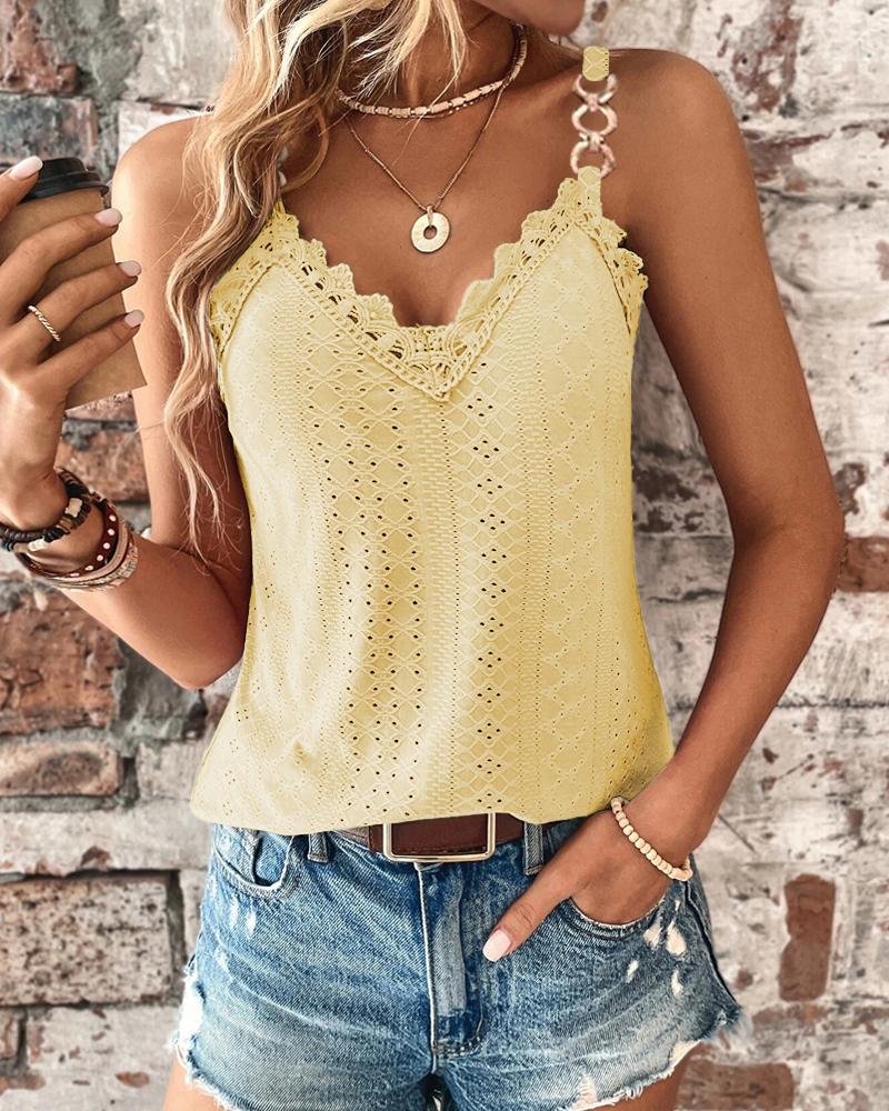 Chain Decor Eyelet Embroidery Lace Patch Tank Top, women Tanks & Crop Tops, ChicMe catalog - Image 3