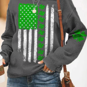 Women's Shamrock Crew Neck Printing Casual Spring/Fall Long Sleeve Sweatshirt, JustFashionNow Sweatshirts & Hoodies, color:Gray|size:XXL