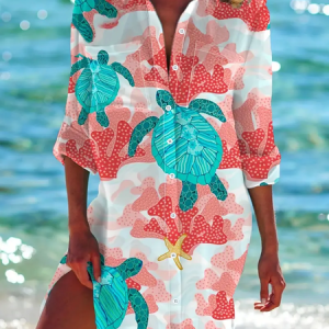 Women's Marine Life Long Sleeve Shirt Spring/Fall Printing Shirt Collar Daily Casual Top, JustFashionNow Shirts, color:As Picture|size:5XL,