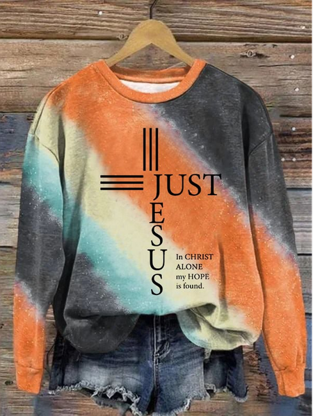 Women's Crew Neck Ombre Casual Spring/Fall Long Sleeve Sweatshirt, JustFashionNow Sweatshirts & Hoodies, color:Orange|size:XXL,