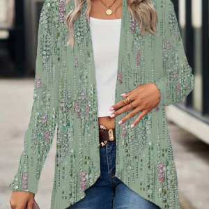 Women's Floral Spring/Fall Cover-up Casual Printing Lightweight Cardigan, JustFashionNow Cardigans, color:Green|size:XXL,