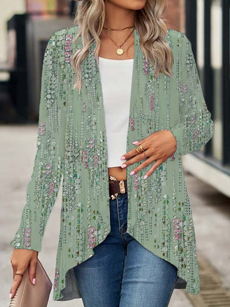 Women's Floral Spring/Fall Cover-up Casual Printing Lightweight Cardigan, JustFashionNow Cardigans, color:Green|size:XXL,