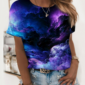 Plus Size Loose Casual Random Print T-Shirt, JustFashionNow T-Shirts, color:Blue|size:4X,