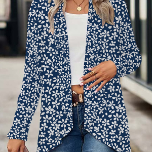 Women's Floral Spring/Fall Cover-up Casual Printing Lightweight Cardigan, JustFashionNow Cardigans, color:Purplish blue|size:XXL,