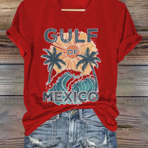 Women's Retro Gulf of Mexico Print T-Shirt, T-shirts, Lilicloth.com
