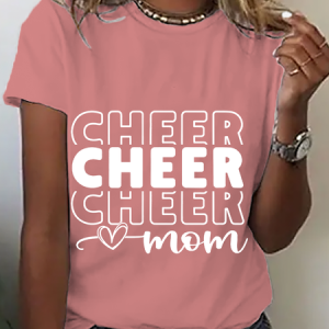 Cheer Mom My Heart Is On That Mat Cheer Cotton T-Shirt, T-shirts, Lilicloth.com