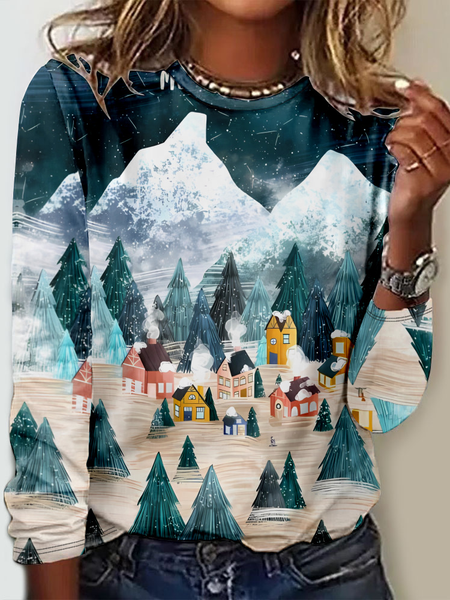 Women's Long Sleeve Tee T-shirt Spring/Fall Ethnic Jersey Crew Neck Daily Going Out Casual Top, JustFashionNow T-Shirts, color:Green|size:4XL,