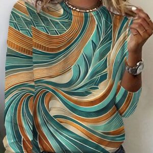 Women's Long Sleeve Tee T-shirt Spring/Fall Geometric Jersey Crew Neck Daily Going Out Casual Top, JustFashionNow T-Shirts, color:Multicolor|size:XXL,