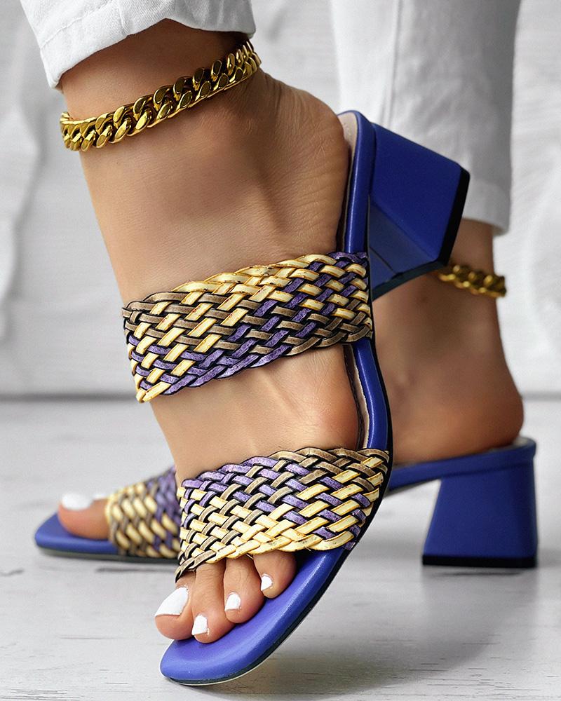 Colorblock Braided Chunky Heeled Sandals, women Heeled-Sandals, ChicMe catalog