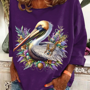 Women's Crew Neck Animal Printing Casual Spring/Fall Long Sleeve Sweatshirt, JustFashionNow Sweatshirts & Hoodies, color:Purple|size:3XL,