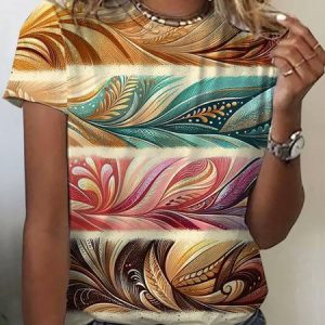 Women's Short Sleeve Tee T-shirt Summer Abstract Crew Neck Casual Top, JustFashionNow T-Shirts, color:Multicolor|size:XXL