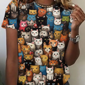 Funny Cat Print T-Shirt, T-shirts, Lilicloth.com