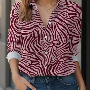 Women's Long Sleeve Shirt Spring/Fall Zebra Shirt Collar Daily Going Out Casual Top, JustFashionNow Shirts, color:Pink|size:XXL,